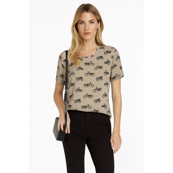 EQUIPMENT Femme Gray Silk Motorcycle Short Sleeve Shirt Top  Women's Size Small - Picture 1 of 9